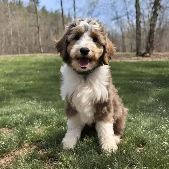 mini aussiedoodle play in park