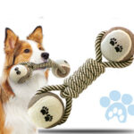 🦴 Rope Ball Toy for Dogs – Dumbbell Chew Toy with Tennis Ball