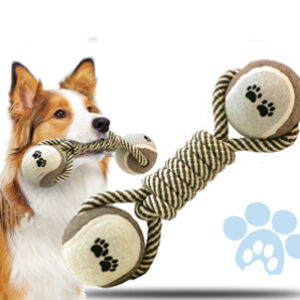 🦴 Rope Ball Toy for Dogs – Dumbbell Chew Toy with Tennis Ball