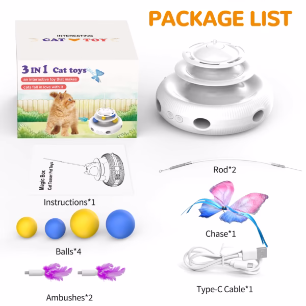 USB Rechargeable Interactive Cat Toy – Automatic Laser, Feather Teaser & Rotating Ball Puzzle - Image 3