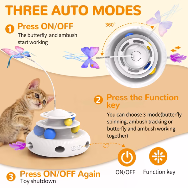 USB Rechargeable Interactive Cat Toy – Automatic Laser, Feather Teaser & Rotating Ball Puzzle - Image 2
