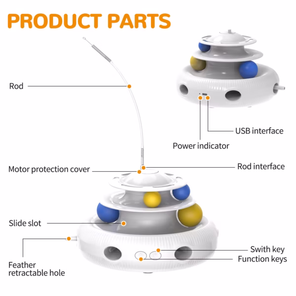 USB Rechargeable Interactive Cat Toy – Automatic Laser, Feather Teaser & Rotating Ball Puzzle - Image 4
