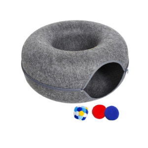 Cat Tunnel Bed – Large Donut-Style Tunnel with 3 Toys for Indoor Cats