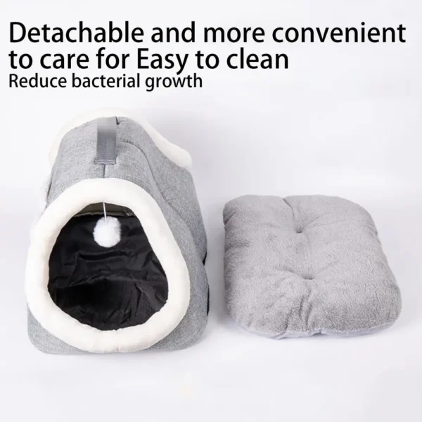🐾 Cave Bed for Cats – Warm Covered Cat House with Side Pockets - Image 10