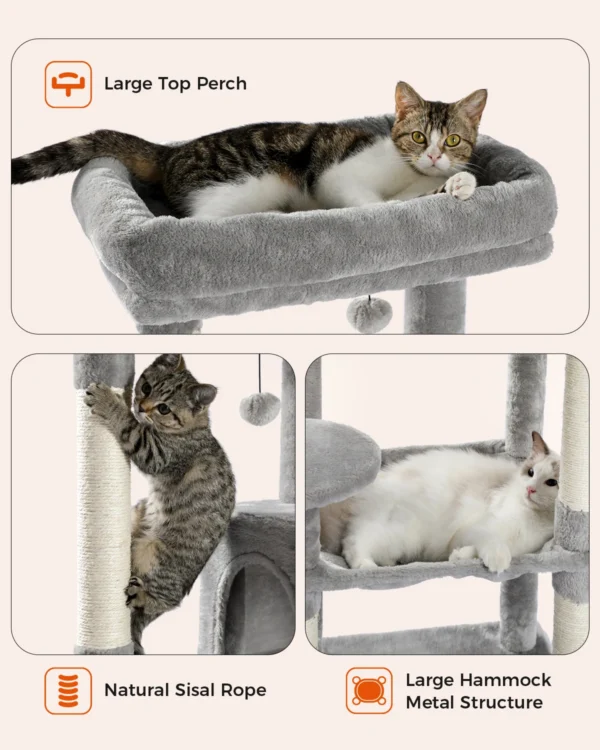 Cat Tree for Large Cats – 5-Level Indoor Tower with Hammock - Image 9