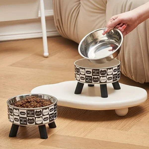 Elevated Stainless Steel Cat Bowl – Anti-Slip, Neck Protection Feeding Tray for Cats - Image 2