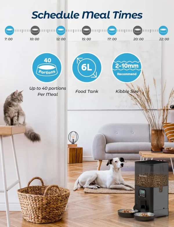 Voluas Automatic Feeder for Cats – Double Bowl Timed Dispenser with 6L Capacity - Image 3