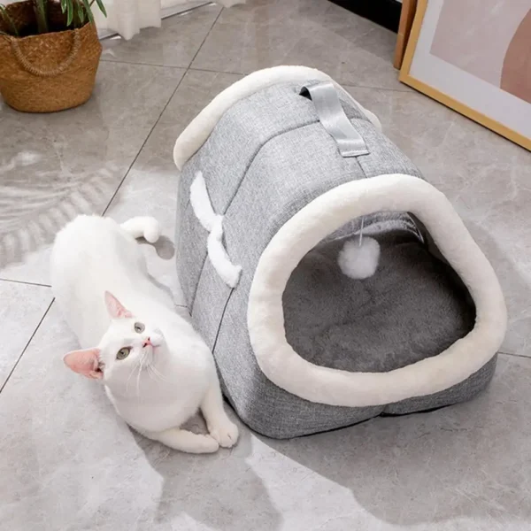 🐾 Cave Bed for Cats – Warm Covered Cat House with Side Pockets - Image 8