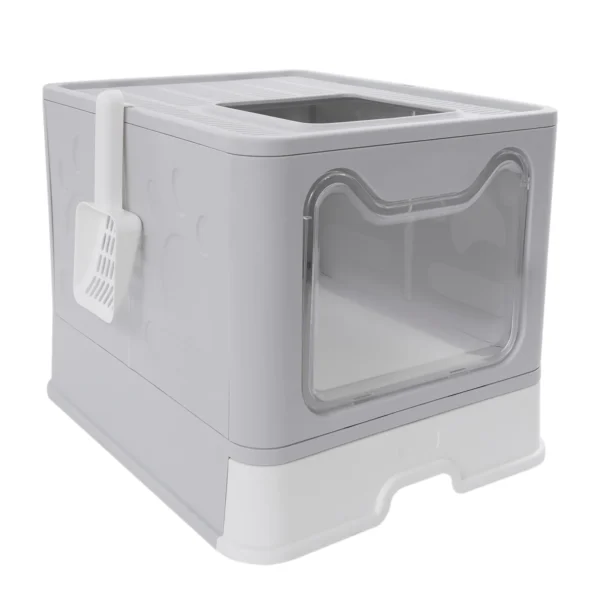 Foldable Top Entry Cat Litter Box with Drawer Base & Scoop - Image 4