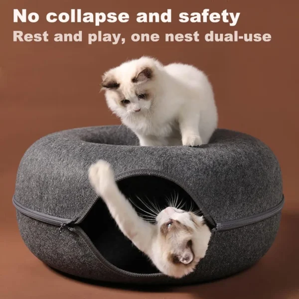 Cat Tunnel Bed – Large Donut-Style Tunnel with 3 Toys for Indoor Cats - Image 5
