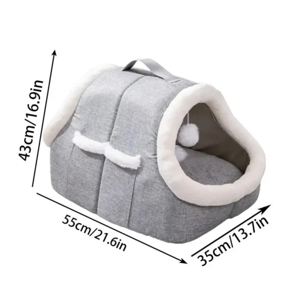 🐾 Cave Bed for Cats – Warm Covered Cat House with Side Pockets - Image 6