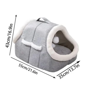🐾 Cave Bed for Cats – Warm Covered Cat House with Side Pockets