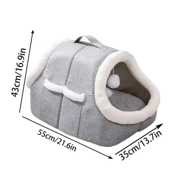 🐾 Cave Bed for Cats – Warm Covered Cat House with Side Pockets