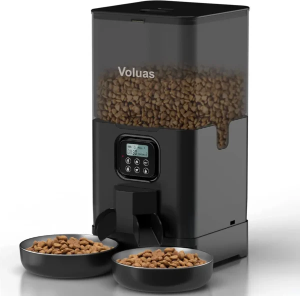 Voluas Automatic Feeder for Cats – Double Bowl Timed Dispenser with 6L Capacity