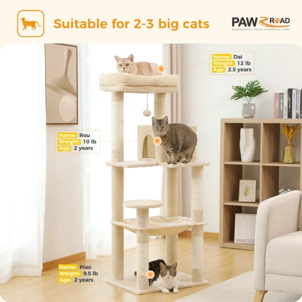Cat Tree for Large Cats – 5-Level Indoor Tower with Hammock - Image 4