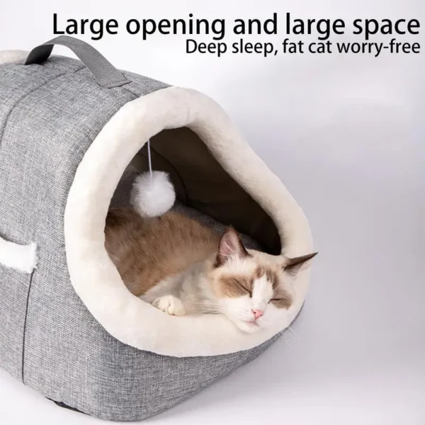 🐾 Cave Bed for Cats – Warm Covered Cat House with Side Pockets - Image 5