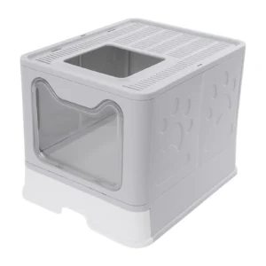 Foldable Top Entry Cat Litter Box with Drawer Base & Scoop