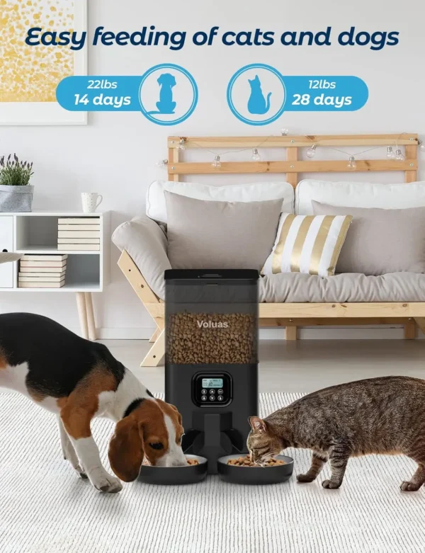 Voluas Automatic Feeder for Cats – Double Bowl Timed Dispenser with 6L Capacity - Image 2
