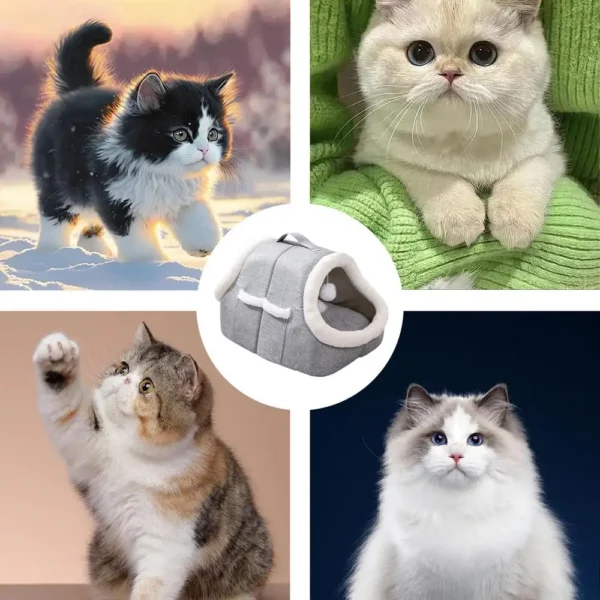 🐾 Cave Bed for Cats – Warm Covered Cat House with Side Pockets - Image 9