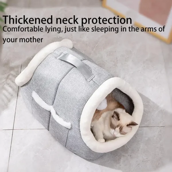 🐾 Cave Bed for Cats – Warm Covered Cat House with Side Pockets - Image 4