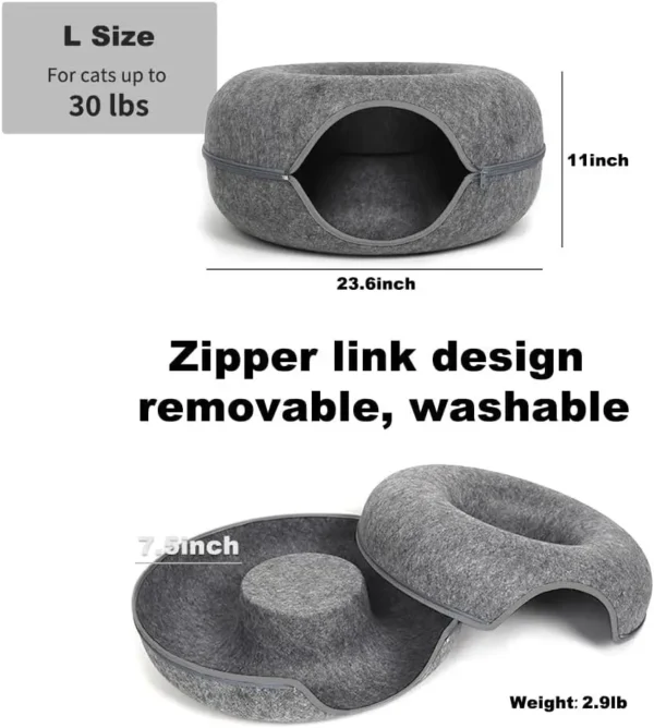 Cat Tunnel Bed – Large Donut-Style Tunnel with 3 Toys for Indoor Cats - Image 2