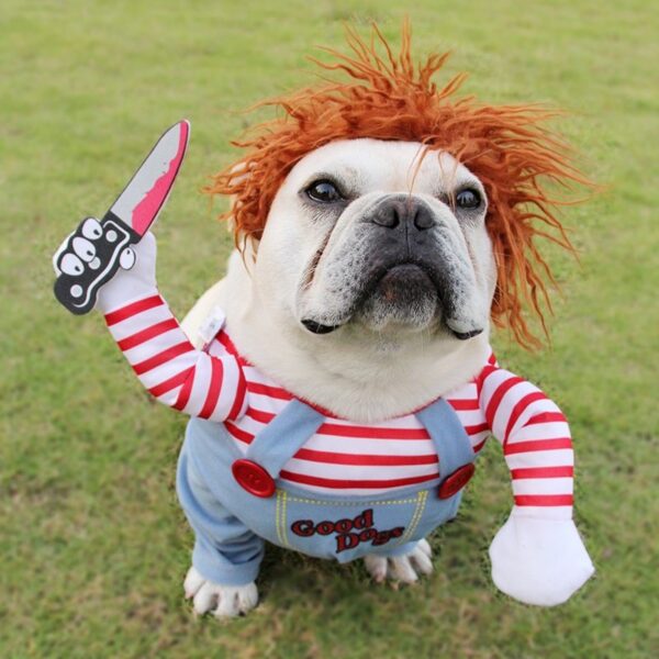 Dog Halloween Costume – Funny Adjustable Pet Outfit with Wig & Foam Knife - Image 2