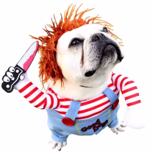 Dog Halloween Costume – Funny Adjustable Pet Outfit with Wig & Foam Knife