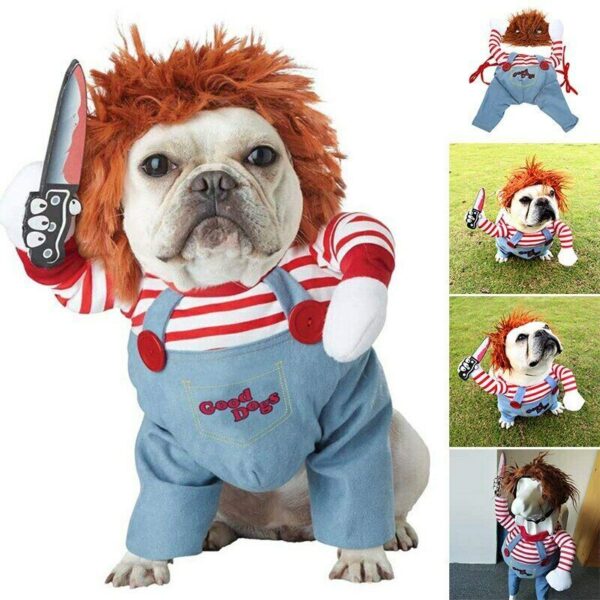 Dog Halloween Costume – Funny Adjustable Pet Outfit with Wig & Foam Knife - Image 4