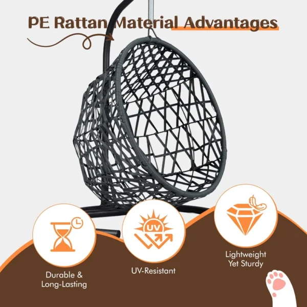 Hammock Cat Bed – Rattan Egg Chair with Cushion & Metal Stand - Image 5