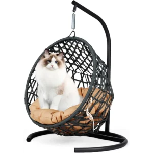 Hammock Cat Bed – Rattan Egg Chair with Cushion & Metal Stand