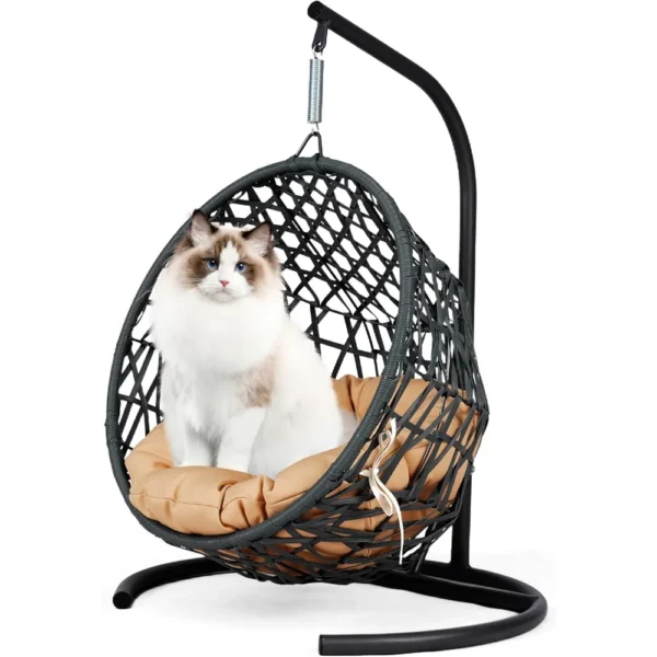 Hammock Cat Bed – Rattan Egg Chair with Cushion & Metal Stand