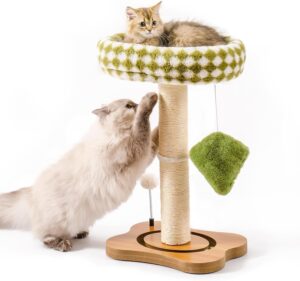 Mewoo 2-in-1 Cat Scratching Post & Bed – Sisal Scratcher with Ball Track Toys