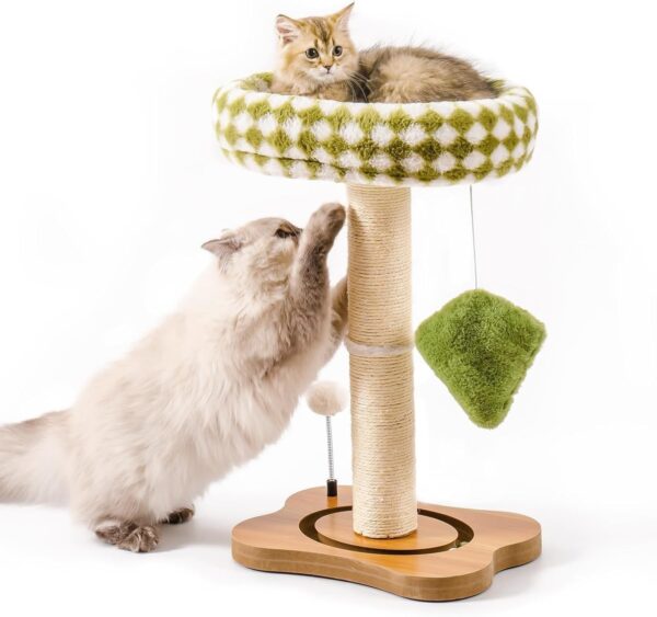 Mewoo 2-in-1 Cat Scratching Post & Bed – Sisal Scratcher with Ball Track Toys