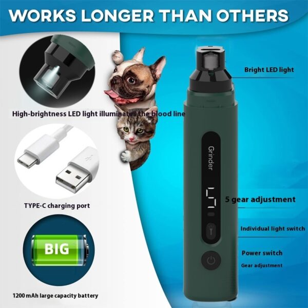 5-Speed Electric Nail Grinder for Dogs & Cats - Image 3