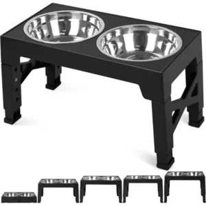 5 Height-Adjustable Raised Dog Bowl Stand with 2 Stainless Steel Bowls