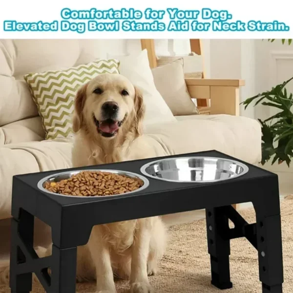 5 Height-Adjustable Raised Dog Bowl Stand with 2 Stainless Steel Bowls - Image 3