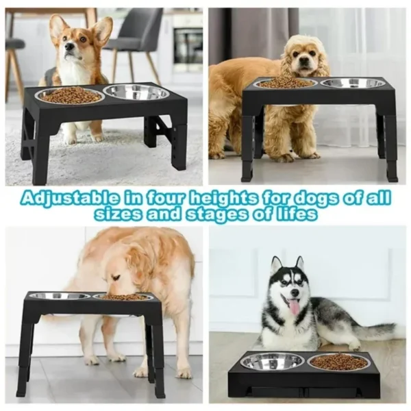 5 Height-Adjustable Raised Dog Bowl Stand with 2 Stainless Steel Bowls - Image 4