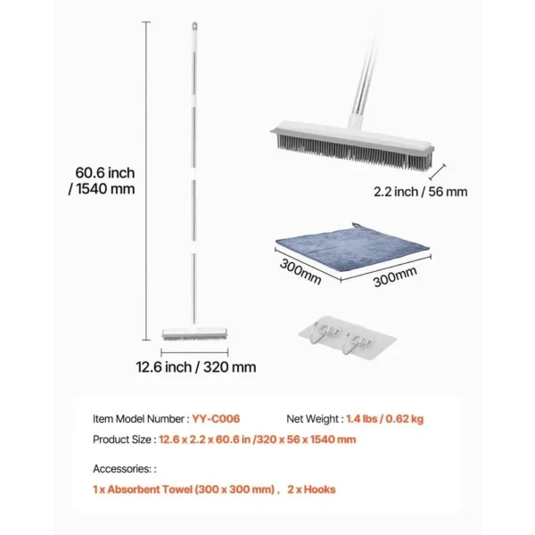 3-in-1 Pet Hair Broom with Rubber Bristles & Adjustable Handle - Image 6