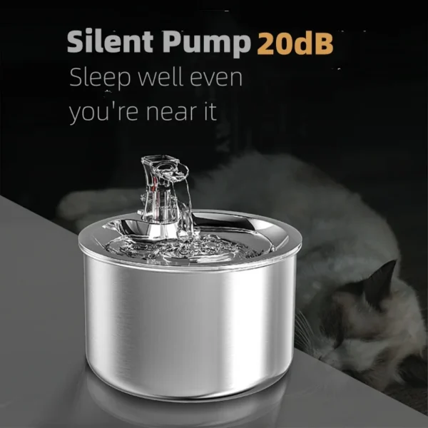 2L Stainless Steel Automatic Pet Water Fountain with Optional Sensor & Heater - Image 5
