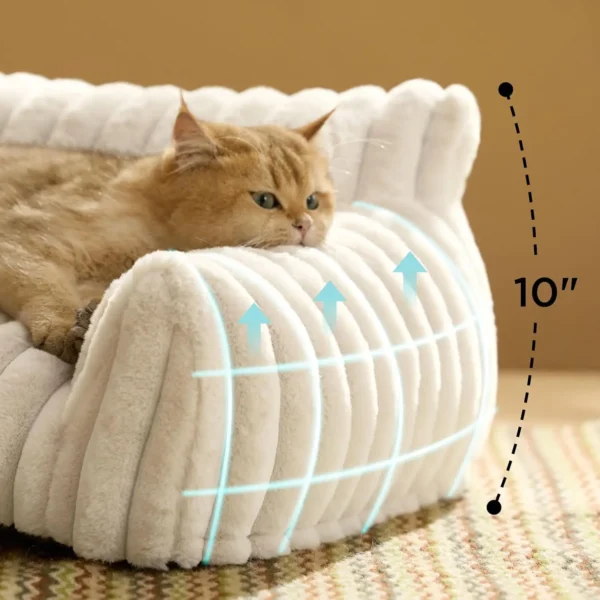 Fluffy Cat Sofa with Washable Cover – 24" Cream - Image 2