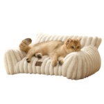 Fluffy Cat Sofa with Washable Cover – 24" Cream