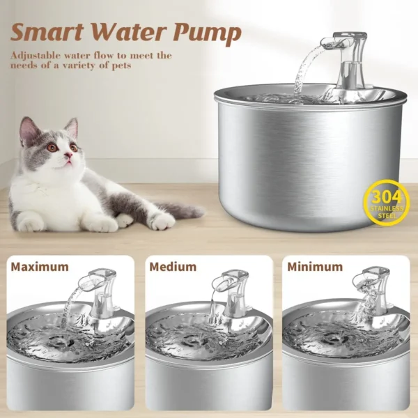 2L Stainless Steel Automatic Pet Water Fountain with Optional Sensor & Heater - Image 3
