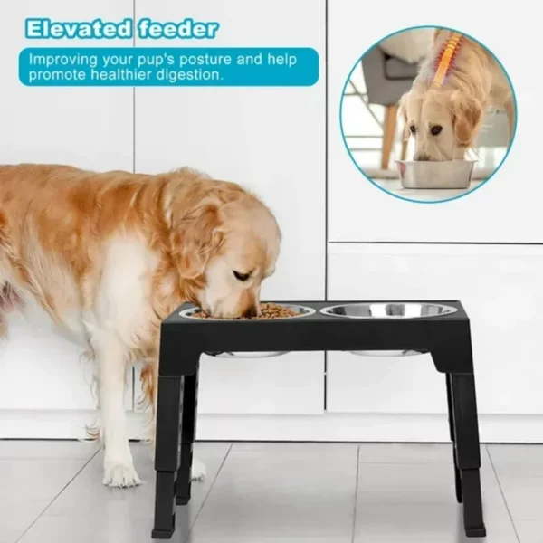 5 Height-Adjustable Raised Dog Bowl Stand with 2 Stainless Steel Bowls - Image 5