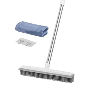 3-in-1 Pet Hair Broom with Rubber Bristles & Adjustable Handle