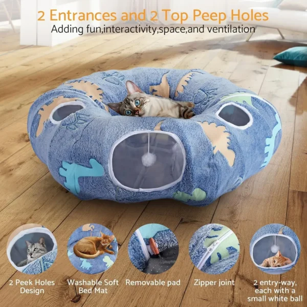Foldable Cat Tunnel with Washable Bed – 4 Entry Points - Image 4
