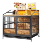 Wooden Dog Crate with Storage – Large Indoor Kennel, Double Doors