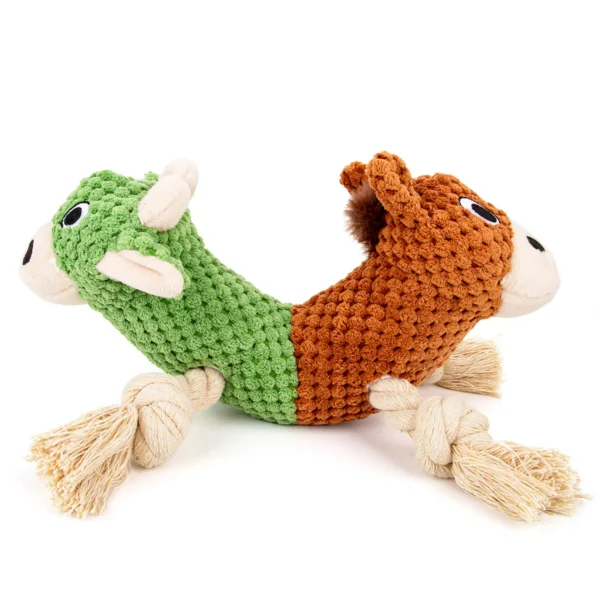 Plush Double-Headed Squeaky Dog Toy – Cow & Horse Design - Image 3