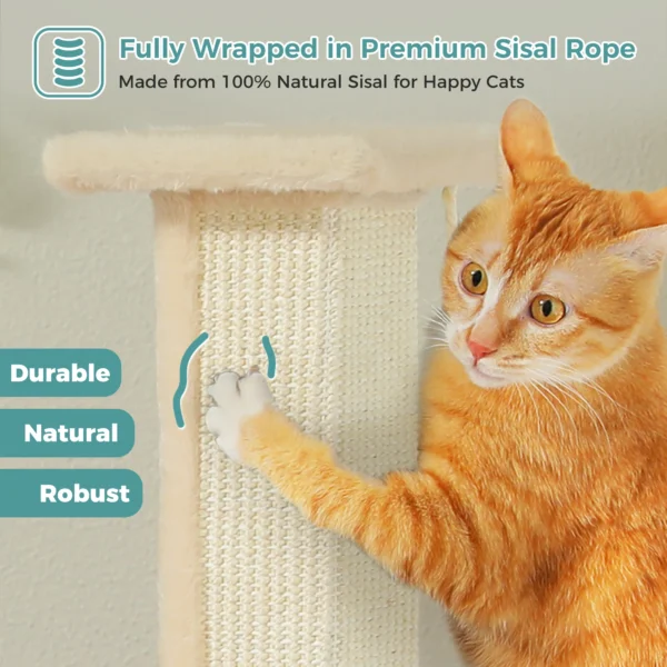 Large Cat Scratching Post – Tall Sisal Tower with Carpet Base & Dangling Ball - Image 5