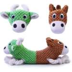 Plush Double-Headed Squeaky Dog Toy – Cow & Horse Design