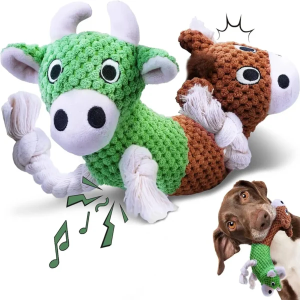 Plush Double-Headed Squeaky Dog Toy – Cow & Horse Design - Image 2